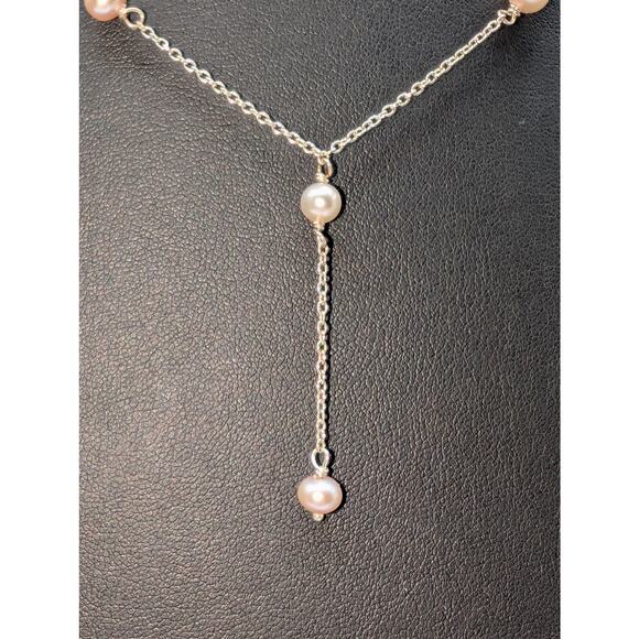 Genuine Pearl 925 Sterling Silver Chain 'Y' Drop 15.5"-18.5" Necklace - Picture 4 of 6